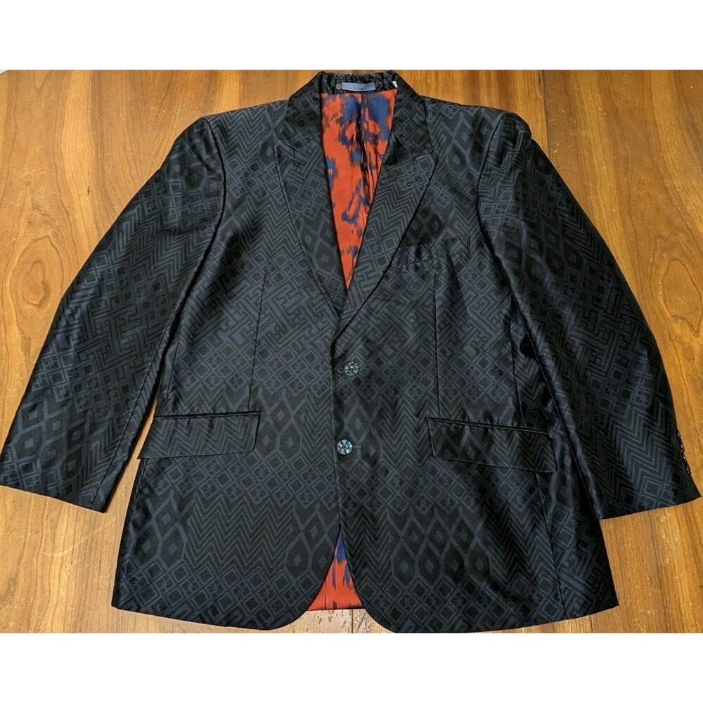 Robert Graham Geometric Jacquard Blazer Mens 44 Two Button Sport Coat Blue Black